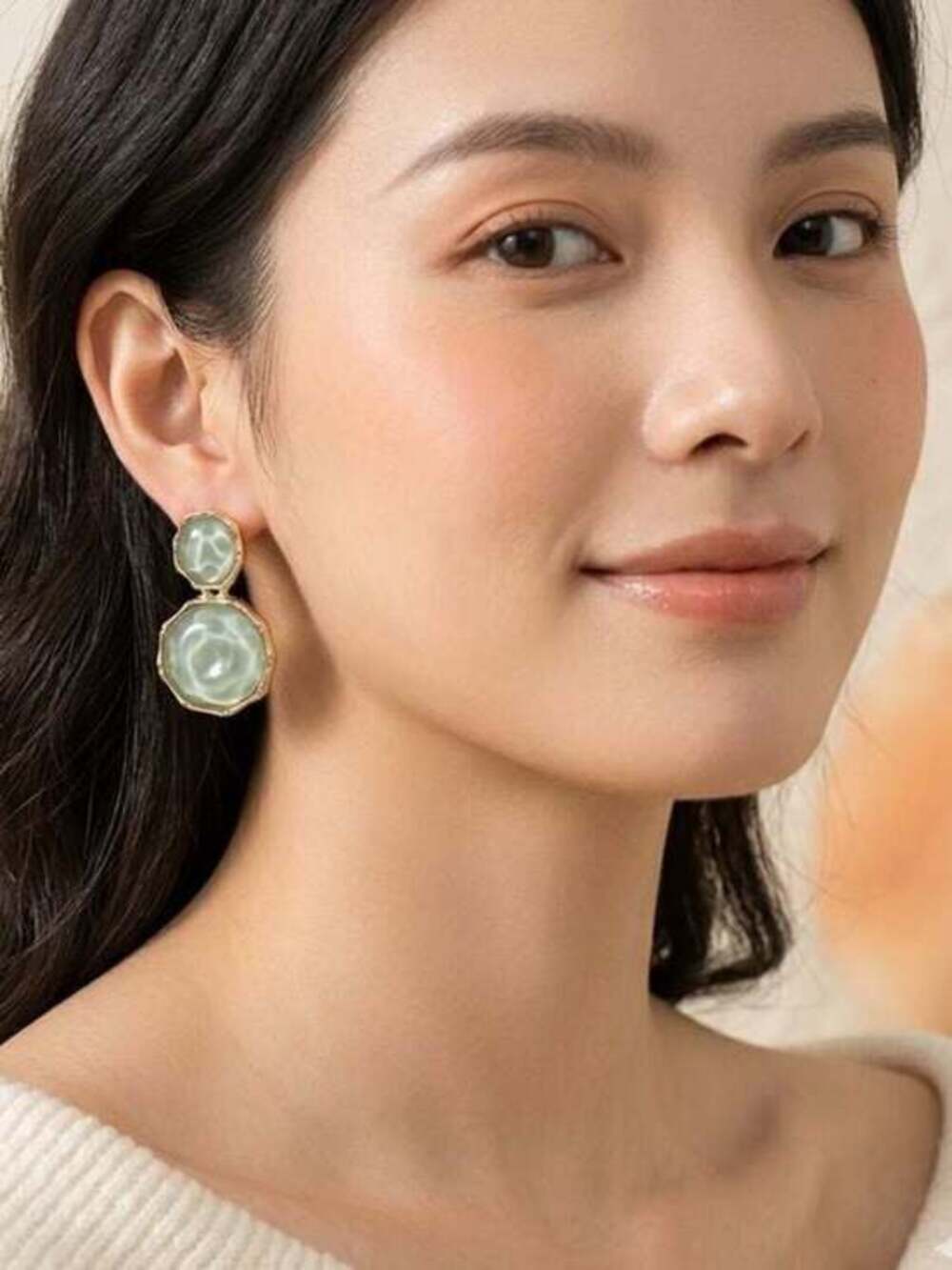 Gold-Edged Mint Green Double Drop Earrings - Women Jewelry